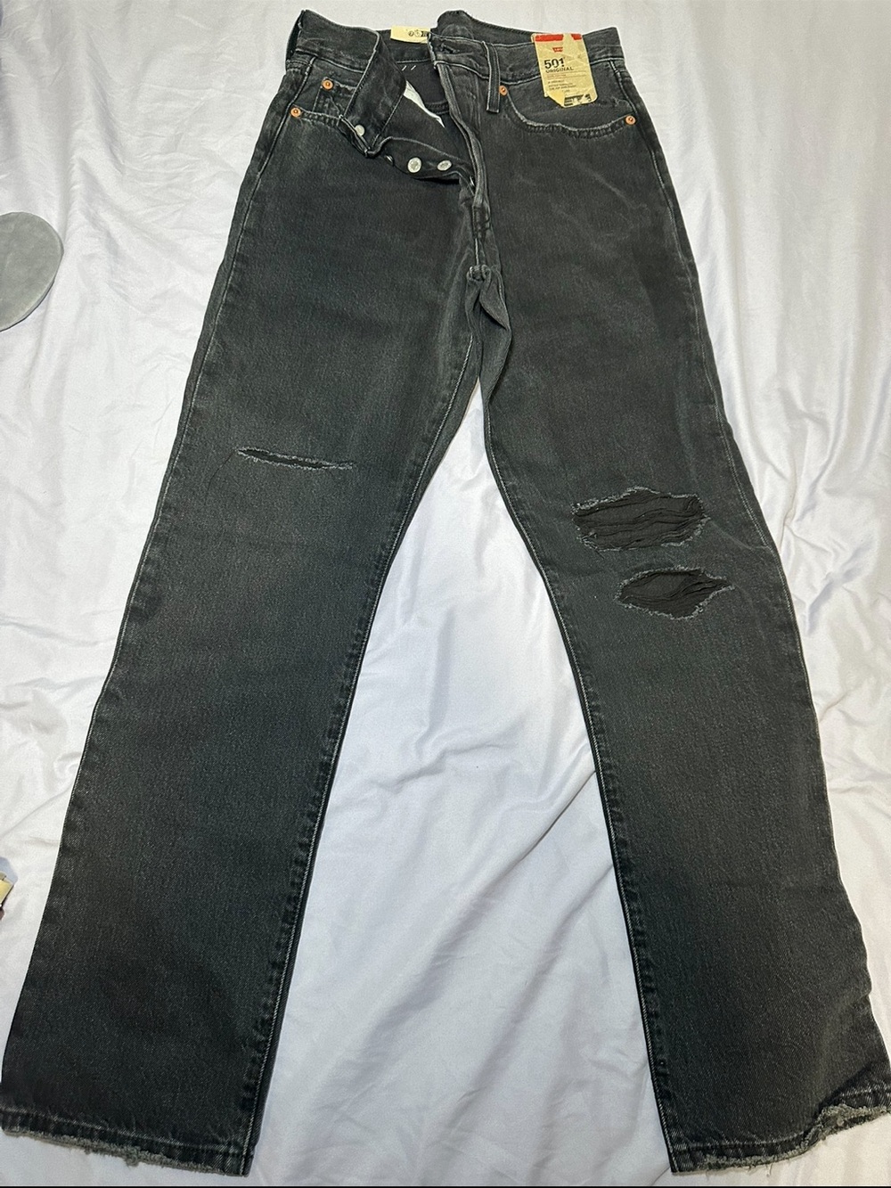 NWT Levi’s 501 Original Straight Leg Jeans Distressed Black Grey Wash